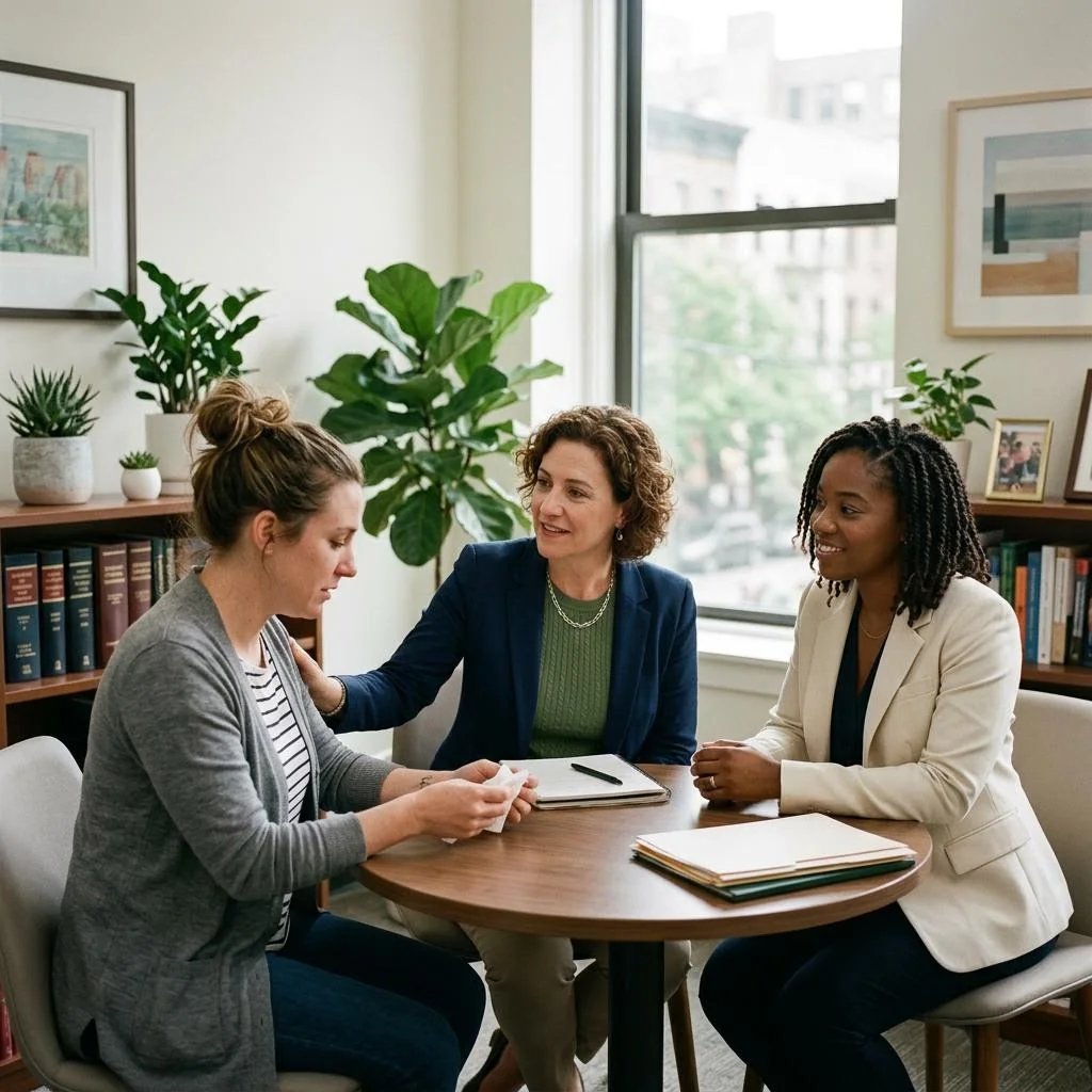 Attorneys meeting with a client